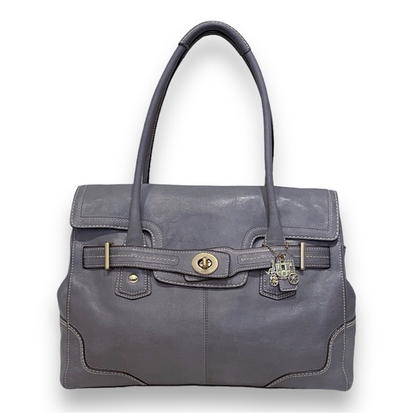 Coach Handbags - RARE! Coach XL Hamptons Slate Gray Leather Belted Turnlock Satchel Shoulder Bag